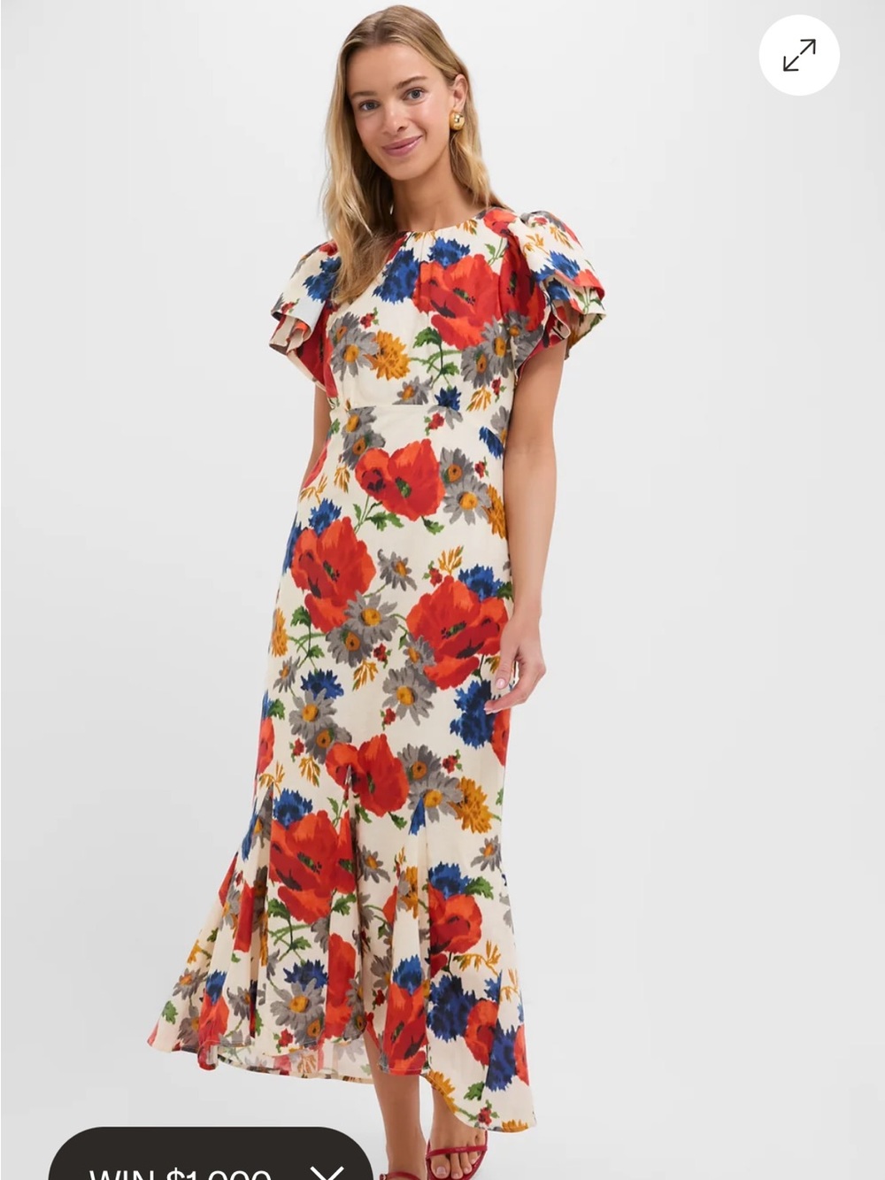 Tuckernuck Cream Maxi Dress with Red Floral Print